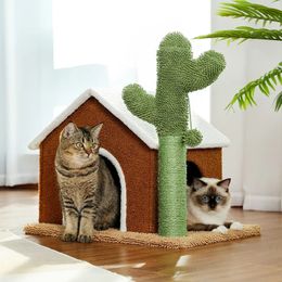 Cat Furniture Scratchers Scratching Post 's House Cute Cactus Scratcher with Condo Nest Mordern Tree Pet Play 230106