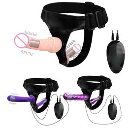 Sex Toy Double Penis Realistic Dildos Strapon Ultra Elastic Harness Belt Strap On Big Dildo Vibrator Adult For Woman Lesbian