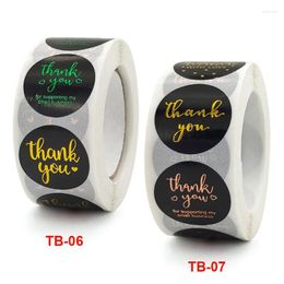 Gift Wrap 500Pcs 2.5cm Black Sticker Thank You Heart Colourful Bronzing Label Commodity Decoration Self-adhesive