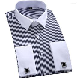 Men's Casual Shirts Men's Fashion Striped French Cuff Long Sleeve White Collar Design Wedding Shirt Men Large Size 4XL 5XL 6XL
