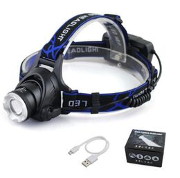 Powerful t6 Headlights for fishing hunting cycling super bright headlight Usb rechargeable headlamp with 18650 battery