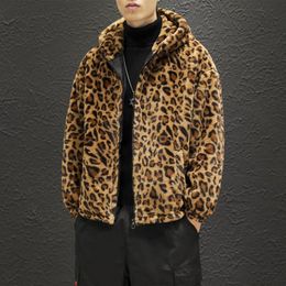 Men's Jackets Winter Leopard Jaccket Men Zipper Thick Warm Hooded Coat Hip Hop Fashion Outdoor All-match Windbreaker Oversized Clothes Unise