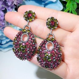 Dangle Earrings Vintage Colourful CZ Court Style Jewellery For Women Gun Black Cutout Wedding Event Pendant Gift Wholesale