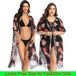 Sarongs Chiffon Beach Dress Bikini Cover Up Women Swimwear Cover-ups Full Beachwear One Piece Tunic Bathing Suit Print 2023 Fat Lady1
