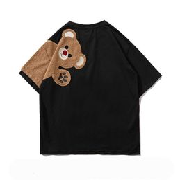 Women s T Shirt Summer Bear Kawaii Women T Shirts 100 Cotton T Shirts Short Sleeve Embroidery Cute Tee O Neck Loose Couple Paired Clothes Top 230106