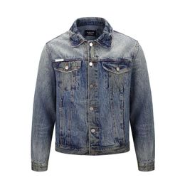 Men's Jackets Jeans Jacket Men Denim Hip Hop Hole Patchwork Long Sleeve Mens Coat Spring Hi-Street Washed Ribbon Male Streetwear Coats