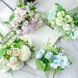 Decorative Flowers Artificial Rose Bouquet Silk Flower Daisy Hydrangea Branch For Home Wedding Decoration Party Accessoire Bride Flores Fake