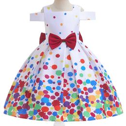 Girl's Dresses Children's Polka Dot Cute Colour Matching Poncho Dress Bow Performance Dress Girls' Christmas Print Princess Dress T230106