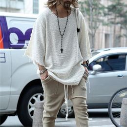 Men's T Shirts Autumn 2023 Long Sleeve Round Neck Sweater Casual Loose Top Thin Solid Colour Knitted Street Style Pullover T-shirt