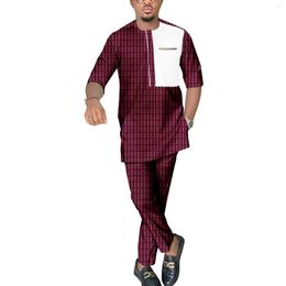 Men's Tracksuits APTX African Men's Attire 2 Pieces Casual Pants Set Short Sleeve Patchwork Top Full Polyester Suit TA2216148