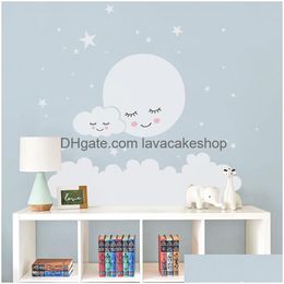Adesivos de parede lunar estrelas de decalque nuvem ber￧￡rio para crian￧as adesivo de quarto garotas decorativas de vinil beb￪s t180838 entrega de gota home jardim dhkjd