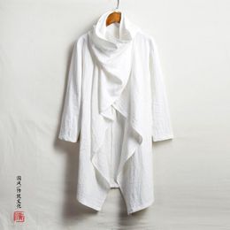 Men's Jackets Buddhism Linen Coat Tops Male Chinese Irregular Windbreaker Jacket Meditation Tai Chi Overcoat Priest Frock ClothesMen's