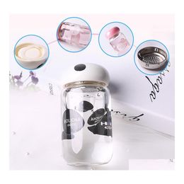 Water Bottles Creative Big Mouth Mushroom Glass Cup Delicate 3 Colors Custom Logo Round Bottle With Stainless Steel Tea Filter Dh060 Dhp6K