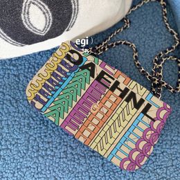 Top Handle Bag Classic Women's Nylon Canvas Rainbow Letter Copy Printed Metal Chain Flap Female Shoulder Crossbody Tote Shopping clutch Bags