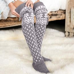 Women Socks Ladies Christmas Thick Knitted Tights High Over The Knee Stretchy Stockings Girls Fashoin Bandage Printing Fleece Stocking