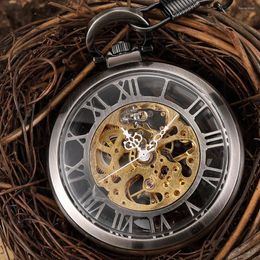 Pocket Watches Hollow Antique Watch Men Skeleton Steampunk Mechanical Fob Men's Clock Pendant Hand-winding Relogio De Bolso