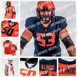 American College Football Wear NCAA Illinois Fighting Illini Jerseys College Football 18 Brandon Peters 26 Mike Epstein 2 Chase Brown 45 Khalan Tolson 35 Jake Hansen