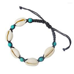 Anklets Handwoven Turquoise-blue Beads Cowrie Shell Wax Cord Bracelet Anklet 6.5-11 Inches