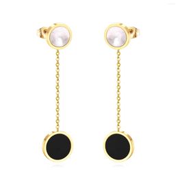 Hoop Earrings Korean Rhinestones Shell Stainless Steel Round Dangle Fashion Jewellery Aretes 2023 Brincos Sensual Elegance