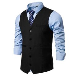 Men's Vests V-neck Suit Vest Formal Business Casual Waistcoat Men 2023 Fashion Solid Color Party Wedding Groom Tuxedo Male