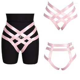 Belts Pink Harness Garter Belt Cage Waist Fetish Stockings Suspender Strap Elastic Adjust Hollow Out Bondage Panties Goth Rave