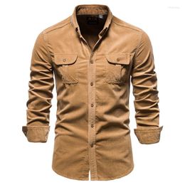 Men's Casual Shirts 2023 Men's Shirt Business Single Breasted Cotton Fashion Solid Corduroy Man Autumn Slim