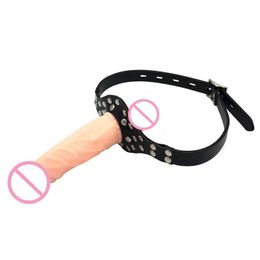 Beauty Items Double-Ended Dildos Gag Strapon New Open Mouth Dong Plug Head Harness Realistic Cock Penis SM Adult Games sexy Toys For Couples