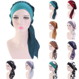 Ethnic Clothing Summer Headscarf Muslim Hat Hijab Flower Print Turban Head Cover Beanies Scarf Wrap Pre-tied Bandana Fashion Chemo Cap