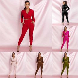 Designer Velvet Tracksuits Women Sexy Hot Drilling Long Sleeve Zipper Crop Top Pants Two Piece Set Fashion Casual Sportswear S-3XL