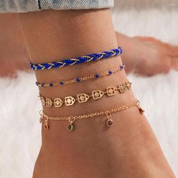 Anklets 4pcs/set Bohemia Colourful Gem Tassel Set For Women Blue Seed Beaded Stone 2023 Female Beach Party Jewellery 16835