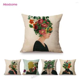 Pillow Modern Abstract Art Floral Head Girl Nordic Gallery Hallway Decoration Case Cotton Linen Sofa Throw Cover