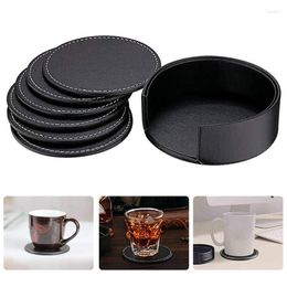 Table Mats Leather Drink Coasters Protect Furniture From Damage For Bar Kitchen Dinning Round Cup Mat Pad Set Of 6