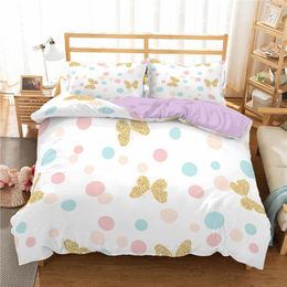 Bedding Sets Pink Dot Butterfly Girl Bedclothes Soft Comfortable Duvet Cover&2pcs Pillowcase Dream Bedroom Comforter Set Cotton