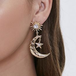 10Pair Zircon Star Moon Drop Dangle Earrings For Women Small And Delicate Trend Ladies Prom Dangling Earrings Jewellery