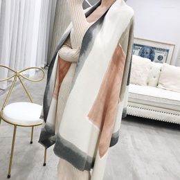 Scarves Korean Halo-dyed And Colour-matched Knitted Cashmere-like Warm Scarf For Winter 2023 Female Fringes Around The Neck