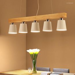 Pendant Lamps Dining Room Wood Light E27 Holder Hanging Lamp Iron Lampshade Creative Modern Restaurant Kitchen Island Lighting