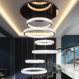 Pendant Lamps Villa Chandelier Modern Minimalist Living Room Hollow Crystal Light Luxury Stair Long