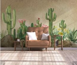 Wallpapers 3D Cactus Flower Wallpaper Wall Mural Papier Peint Paper Bedroom Hand Painting Floral Papers Home Decor