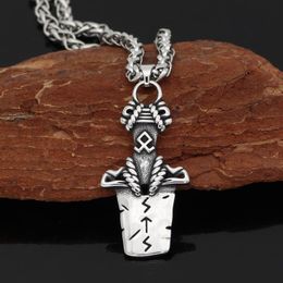 Chains 10pcs Double-sided Nordic Viking Rune Pendant Necklace Stainless Steel Odin Sword JewelryChains