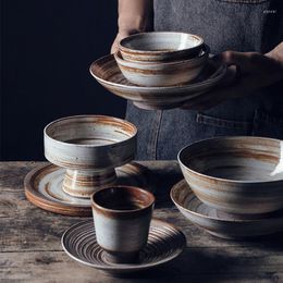 Plates KINGLANG Handmade Bowl Ceramic Retro Tableware Wholesale Dish Cup Single Products Eating