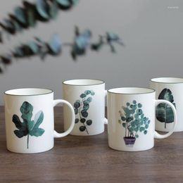 Mugs Nordic Ceramic Hand-painted Green Plant Coffee Mug Simple Porcelain Couple Water Cup Creative Breakfast Milk Drinkware