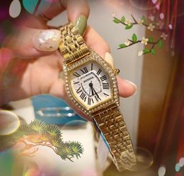 Classic model women diamonds ring watch Fine Stainless Steel Belt Quartz wristwatches Tonneau Shape Roman Dial Popular Modern Wristwatch Gifts