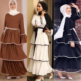 Casual Dresses Women French Dress Dubai Summer Fashion Female Robe Flared Sleeves Africa Ruffles Pleated Cake Loose Abaya Maxi Turkish