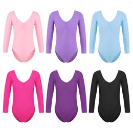 Stage Wear Kids Girls Gymnastic Leotard Ballet Dance Costume Long Sleeves Yoga Fitness Workout Bodysuit Skating Dancewear Practise Jumpsuit