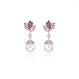 Dangle Earrings Cubic Zircon Drop Tulip Bud For Wedding Pearl Earring Bride Women Girl Gift Spring Jewellery Accessories CE11788