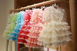 Girl Dresses 0-8Y Baby Summer Vintage Lolita Princess Pink Red Blue White Green Lace Mesh Ball Gown Dress For Birthday Holiday Eid