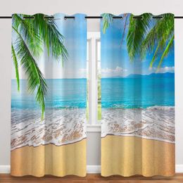 Curtain 2 Pcs/set Palm Beach Thickened Cloth Nordic Window Blackout Curtains For Bedroom And Living Room