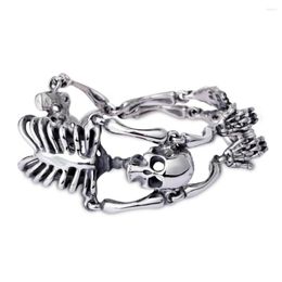 Link Bracelets Punk 21cm Stainless Steel Silver Color Cool Skull Jewelry Special Design Skeleton Bracelet For Men Gothic Accessories