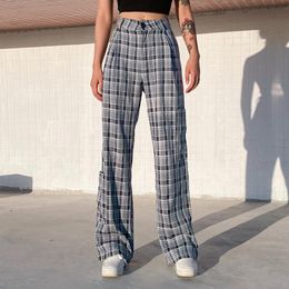 Women's Pants Plaid Women Casual Loose High Waist Straight Trousers Fall 2023 Winter Clothes Streetwear Retro Woman & Capris