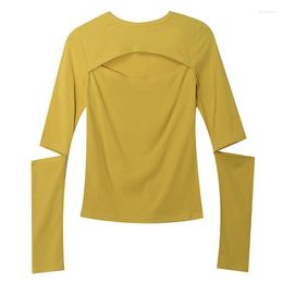 Women's T Shirts Yellow Green 2023 Spring Autumn Sexy Hollow T-Shirts Woman Long-sleeved Tops Tees Tight-fitting Bottoming Shirt Women's